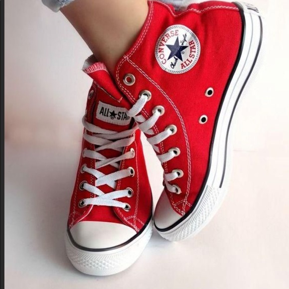 women's red high top converse
